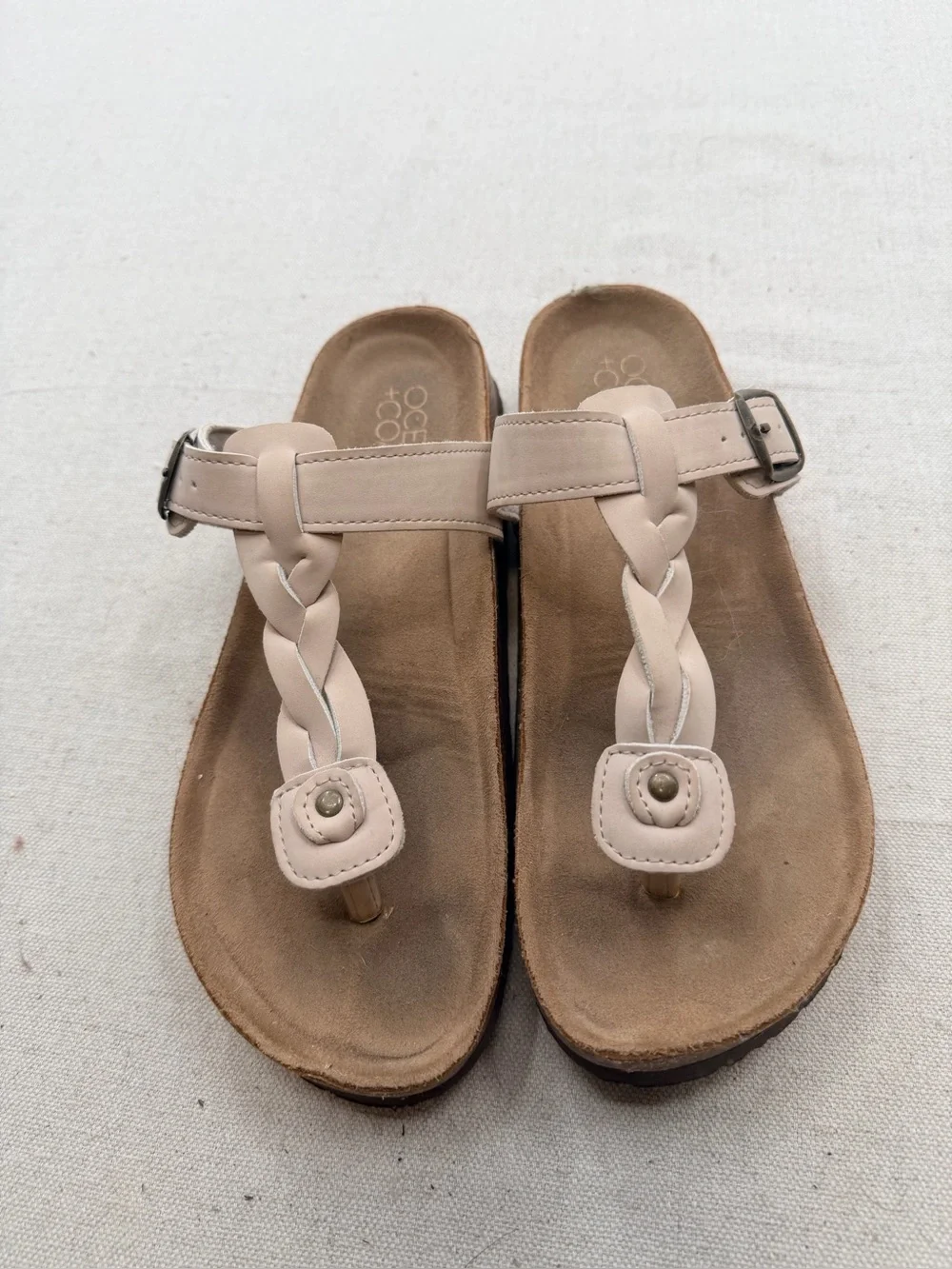 Women’s Neutral Braided Toe-Post Sandals - Beige